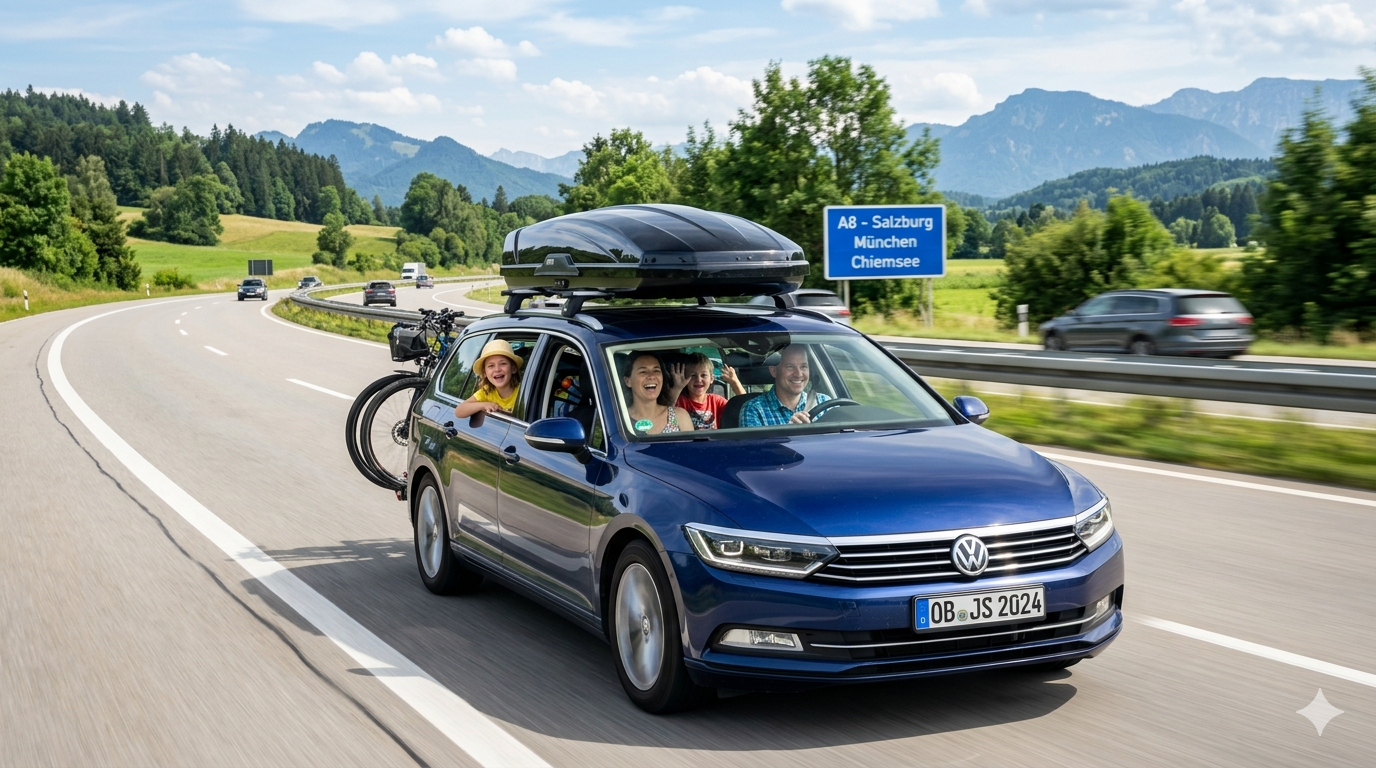 Auto auf der Autobahn auf dem Weg in den Urlaub